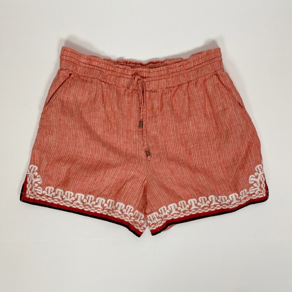 Anthropologie Size Medium Beachcomber Coral Embroidered Linen Pull On Shorts - Picture 3 of 8